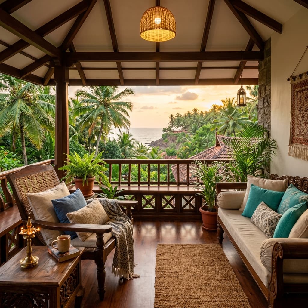 Cozy Luxury Villa Balcony Interior overlooking nature