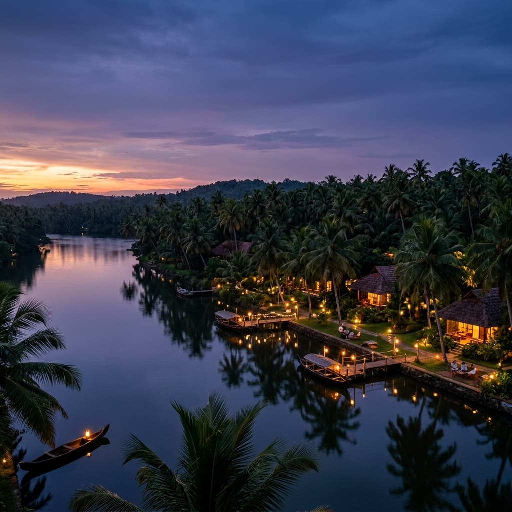 Scenic dark green Kerala backwaters backdrop