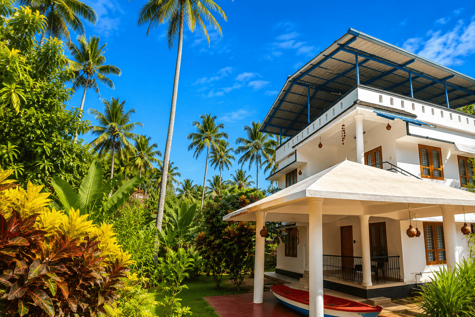 Luxury private villa Villa Lemon surrounded by tropical nature greenery at twilight