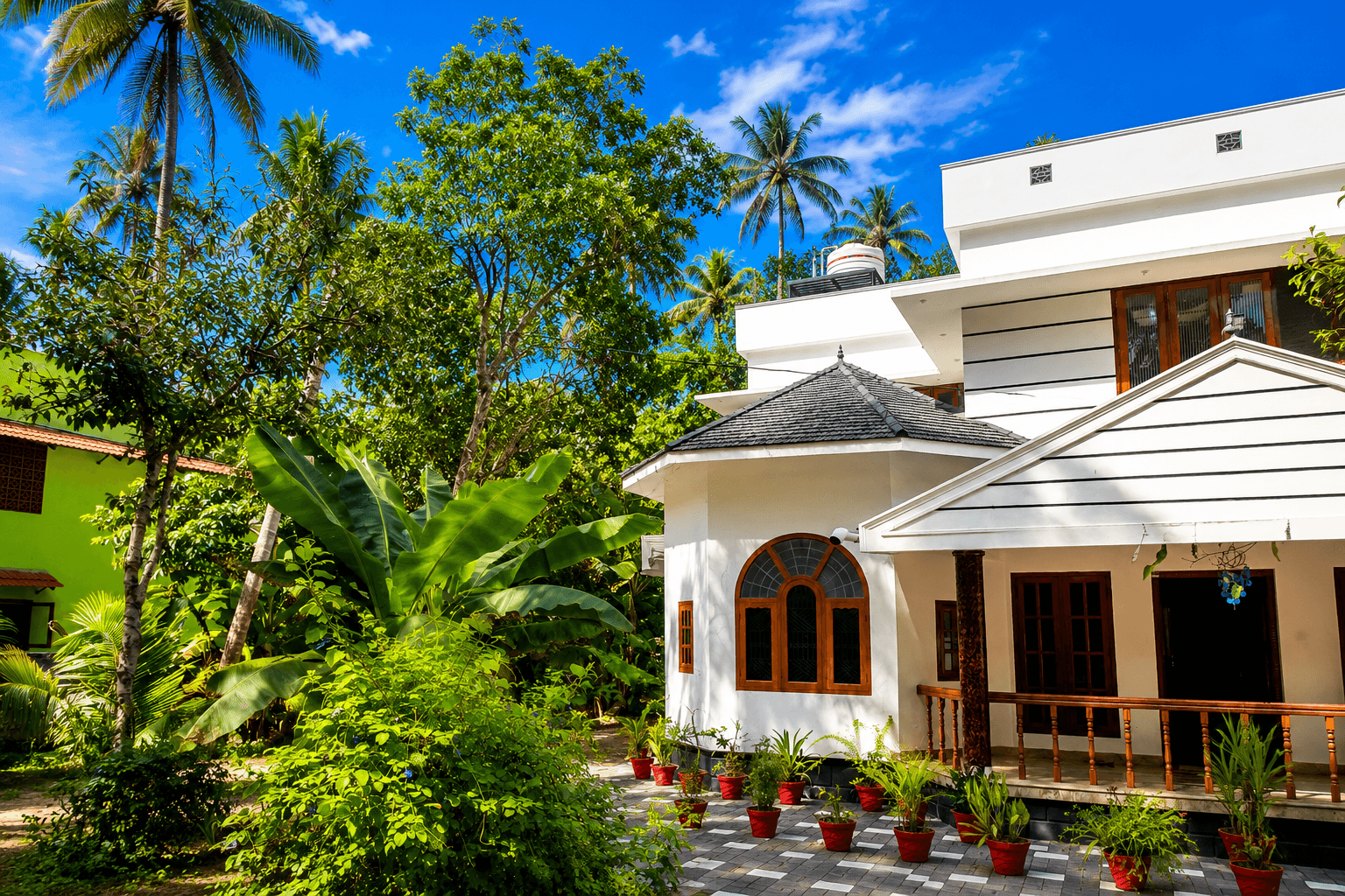 Luxury private villa Villa Lemon surrounded by tropical nature greenery at twilight